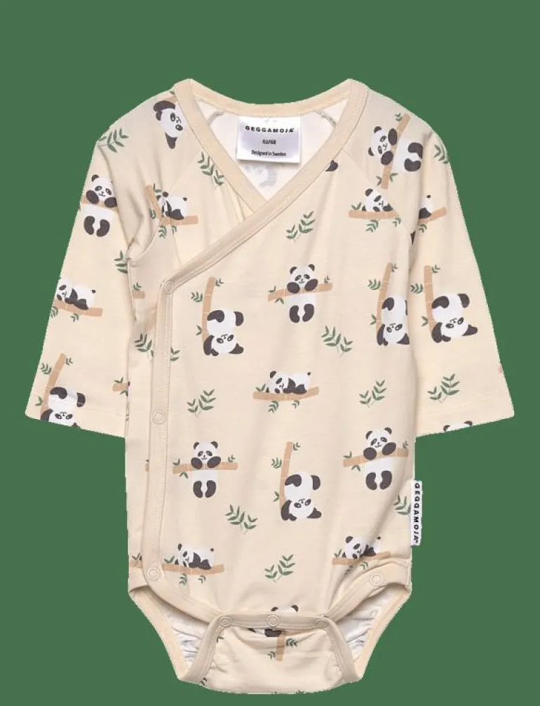 Bamboo wrap body Beige panda - Långärmad bodysuit