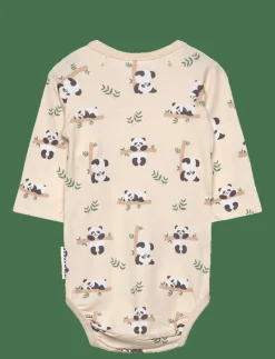 Bamboo wrap body Beige panda - Långärmad bodysuit