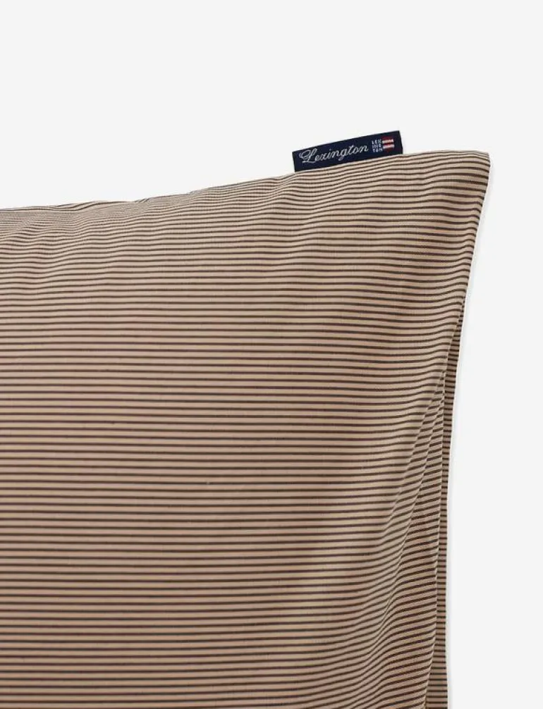 Beige/Dk Gray Striped Cotton Poplin Pillowcase - Örngott