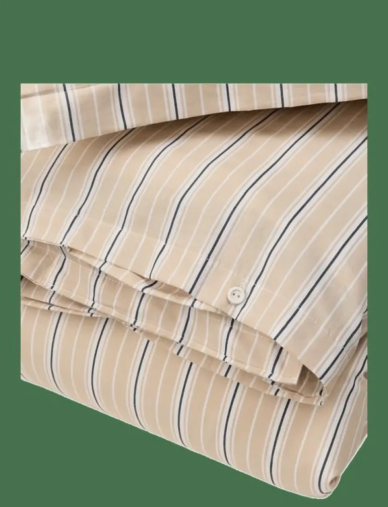Beige/White Striped Cotton Poplin Bed Set - Påslakanset