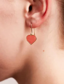 Big Heart Enamel Ear hanger Gold plated 1 pcs (15mm) - Hängande örhängen