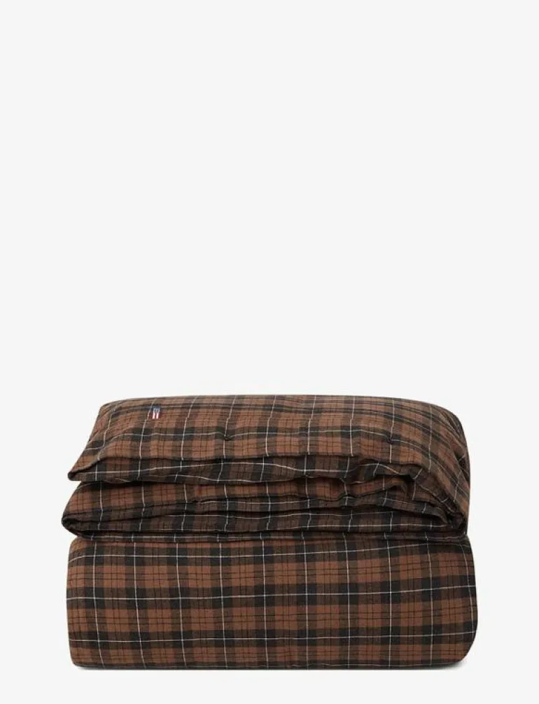 Brown/Dk Gray Checked Cotton Flannel Duvet Cover - Påslakan