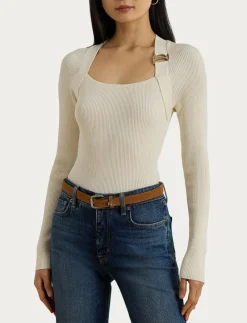 Buckle-Trim Rib-Knit Sweater - Långärmade toppar