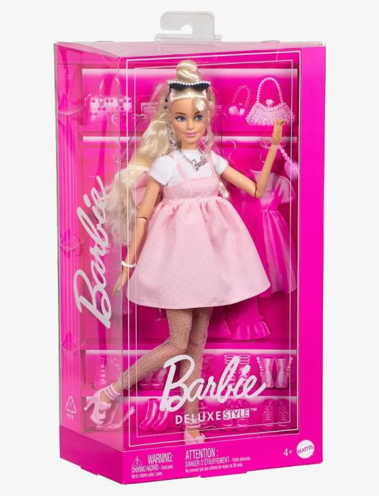 Deluxe Style Doll #3 in Pastel Pink core Dress with Oversized Bow, Blond Hair - Dockor