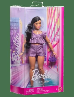Deluxe Style Fashion Doll #8 in Metallic Purple Top and Sparkly Shorts with Accessories - Dockor