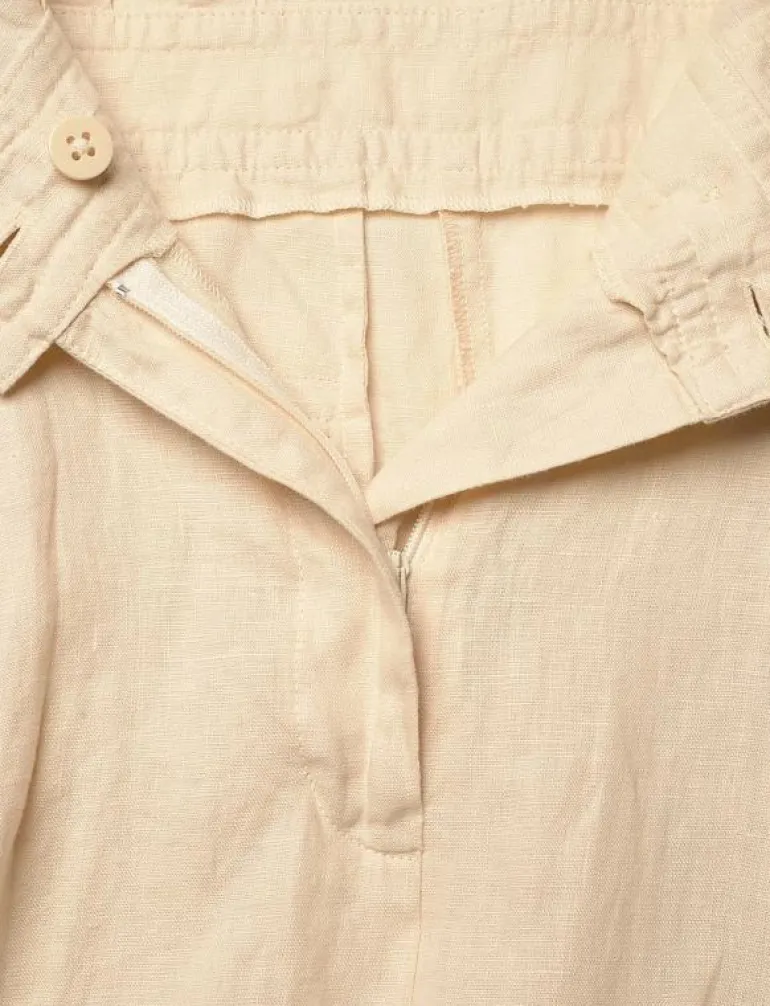 Embroidered Linen Short-Sleeve Jumpsuit - Jumpsuits