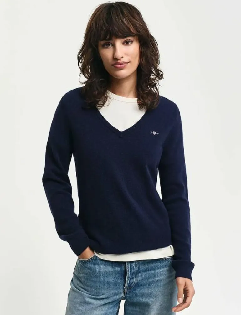 EXTRAFINE LAMBSWOOL BLEND V-NECK - Stickat