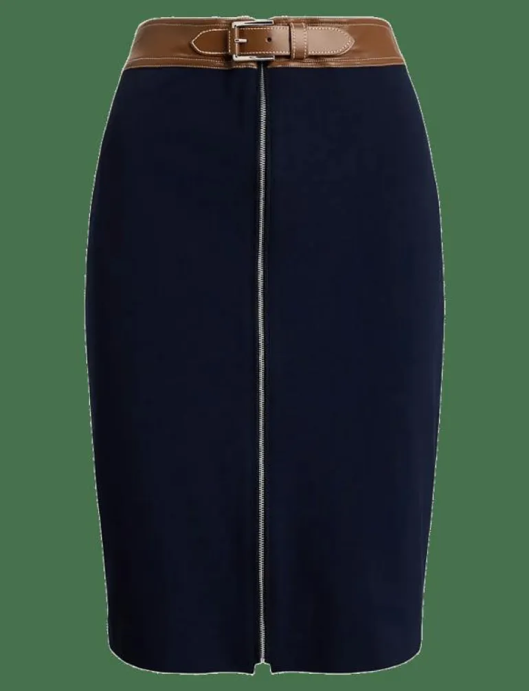 Faux-Leather-Trim Ponte Pencil Skirt - Midi kjolar