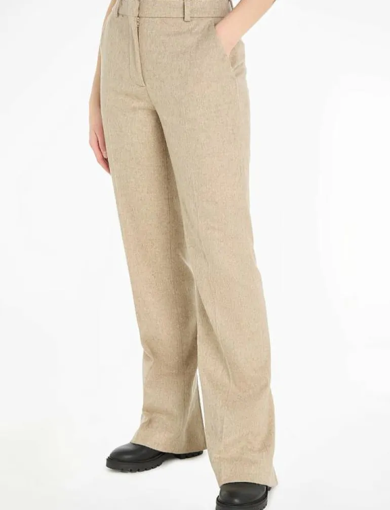 FLANNEL WOOL SLIM STRAIGHT PANTS - Raka byxor