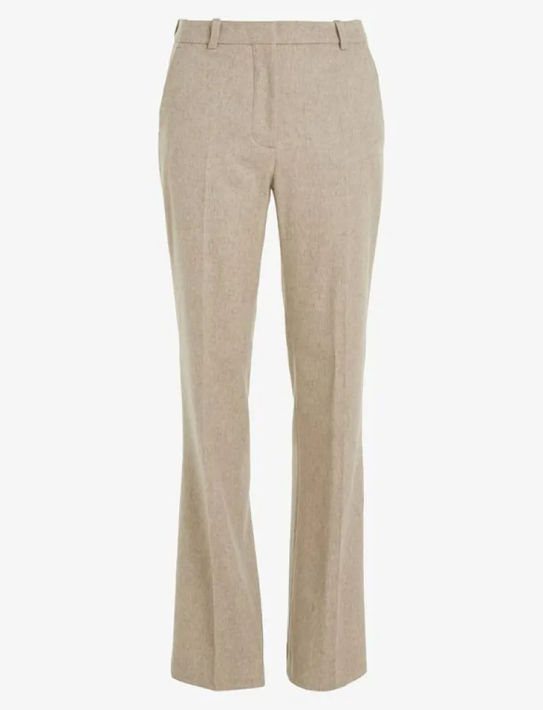 FLANNEL WOOL SLIM STRAIGHT PANTS - Raka byxor