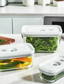 Fresh & Save, Vakuum box set S/M/L Grå Glas - Köksförvaring