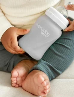 Glass Baby Bottle Healthy + Quiet Grey 150ml - Nappflaskor
