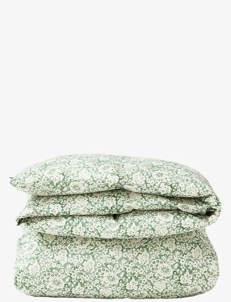 Green Floral Printed Cotton Sateen Bed Set - Påslakanset