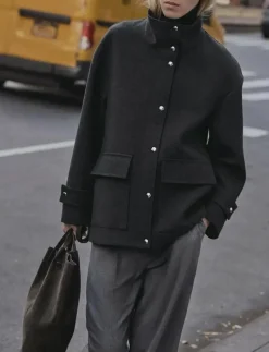 High neck midi wool coat - Ullkappor