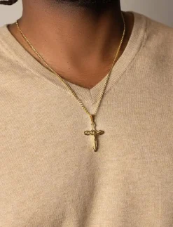 Men's Gold Necklace with Crucifix Pendant - Halsband