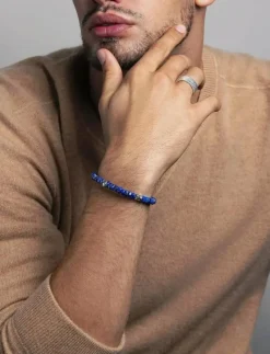 Men's Hexagon Beaded Bracelet with Blue Lapis and Silver - Armband