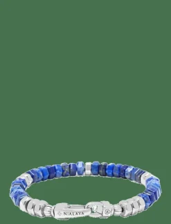 Men's Hexagon Beaded Bracelet with Blue Lapis and Silver - Armband