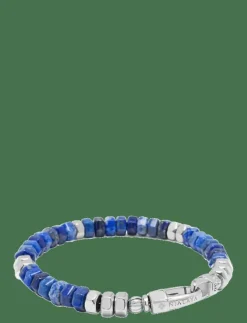 Men's Hexagon Beaded Bracelet with Blue Lapis and Silver - Armband