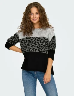 ONLJADE ANIMAL LS O-NECK NOOS KNT - Stickat