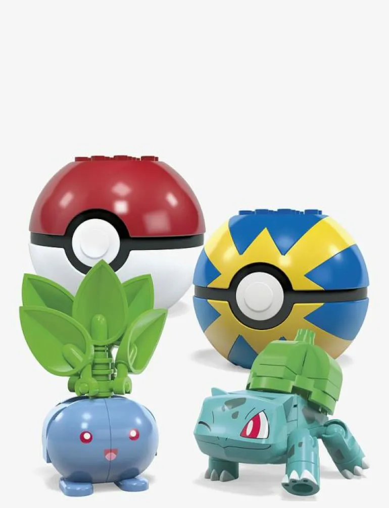 Pokémon Grass-Type Trainer Team Building Toy Kit, 4 Action Figures (118 Pieces) for Kids - Byggsats