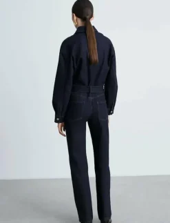 Rinse-wash denim jumpsuit with belt - Jumpsuits