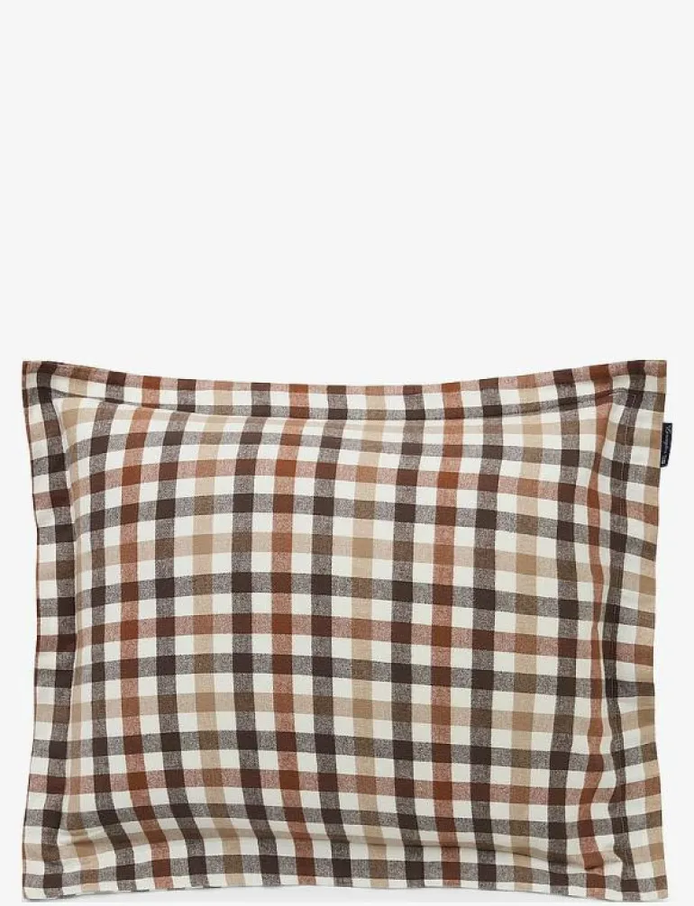 Rust Brown/White Checked Cotton Flannel Pillowcase - Örngott