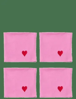 Servetter 4-pack Pink Hearts - Tygservetter