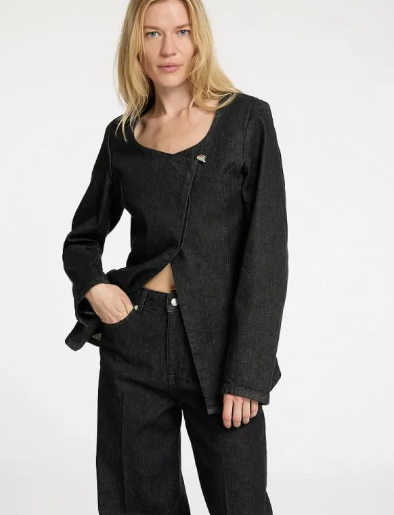 SLFCORA U-NECK FITTED DENIM BLAZER - Enkelknäppta kavajer