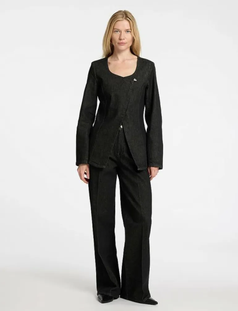 SLFCORA U-NECK FITTED DENIM BLAZER - Enkelknäppta kavajer