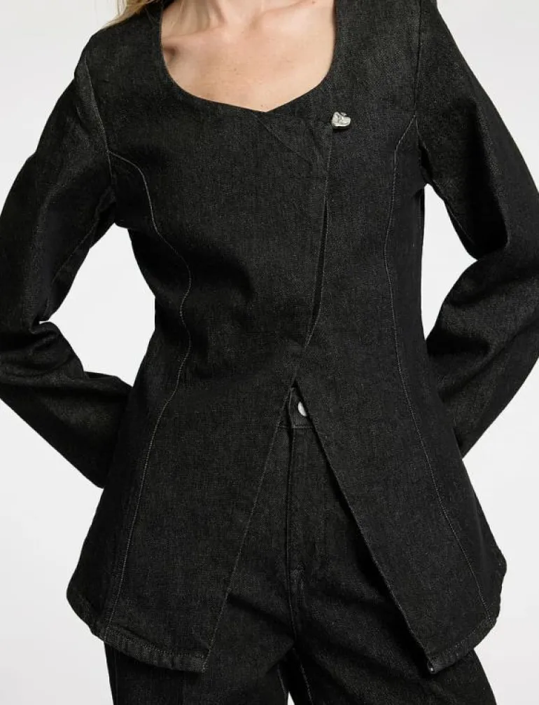 SLFCORA U-NECK FITTED DENIM BLAZER - Enkelknäppta kavajer