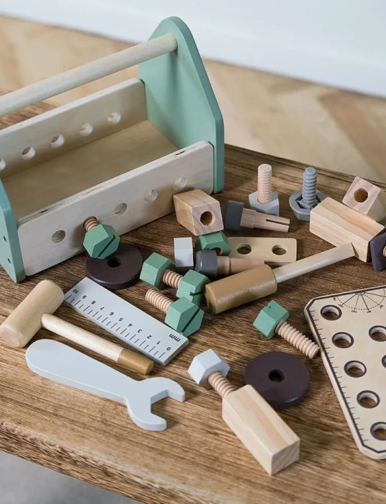 TOOL BOX WOOD IN GIFT BOX 26 PARTS - Leksaksverktyg
