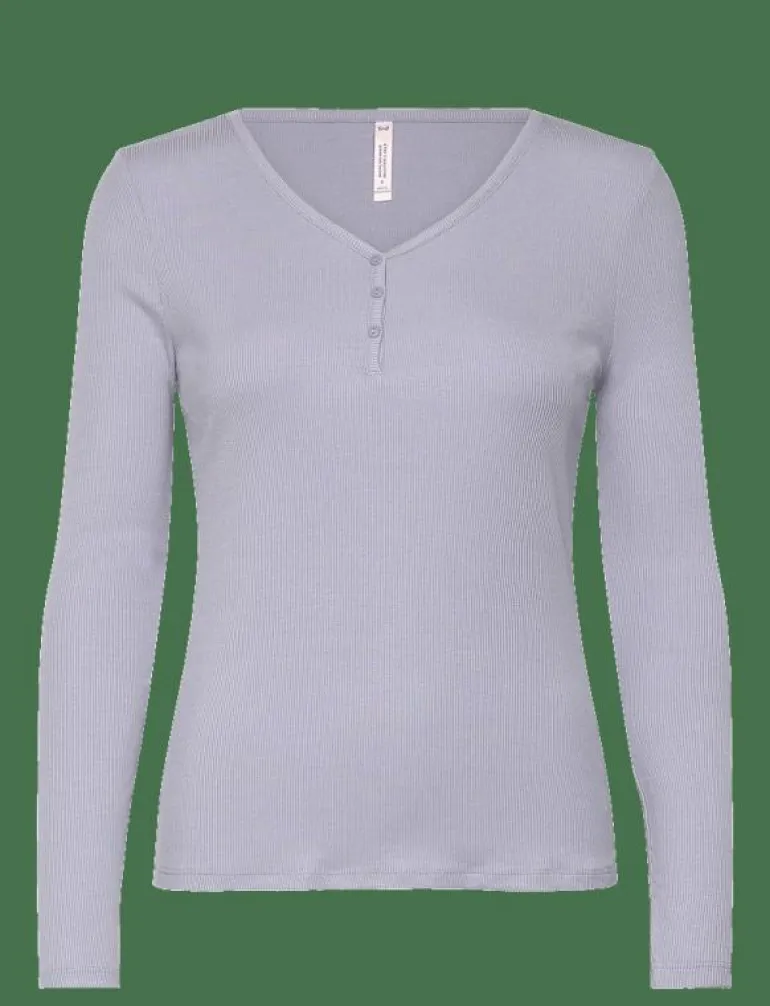 TOP LS RIB MODAL HENLEY - Överdelar
