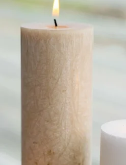 Upcycled olive wax pillar candle - Blockljus