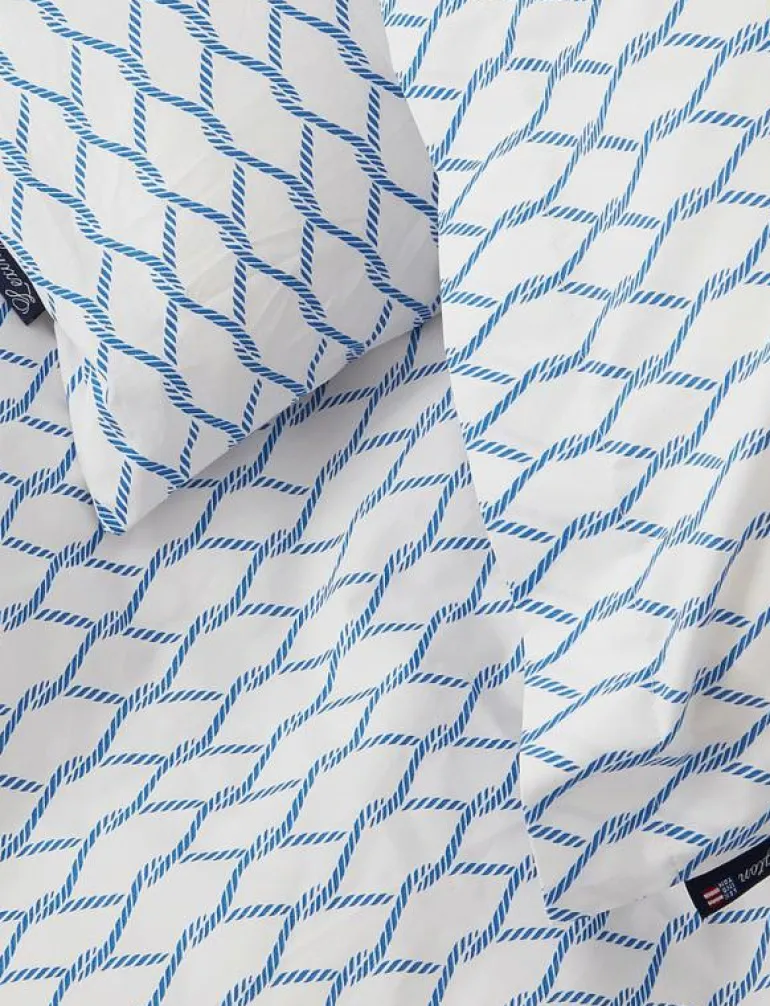 White/Blue Rope Printed Cotton Poplin Bed Set - Påslakanset