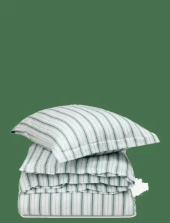 White/Eucalyptus Striped Cotton Poplin Bed Set - Påslakanset