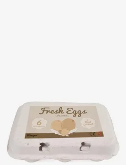 Wooden eggs in an egg tray, 6 pieces - Leksaksmat & Leksakstårtor