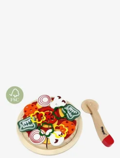 Wooden pizza with accessories and a box - Leksaksmat & Leksakstårtor