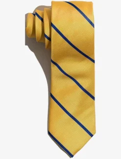 Yellow Blue Single Stripes Silk Tie - Slipsar